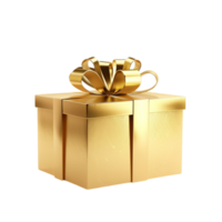 Gold-Colored Gift Box with Ribbon Bow on Transparent background AI-Generative png