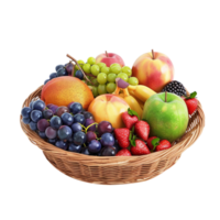 Fresh Colorful Basket of Various Fruits on Transparent background AI-Generative png