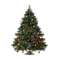 Festive Christmas Tree with Green Needles and Red Ornaments on Transparent background AI-Generative png