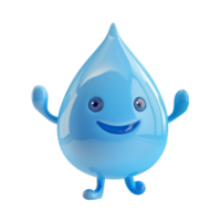 Animated Happy Water Droplet Waving with Both Hands on Transparent background AI-Generative png