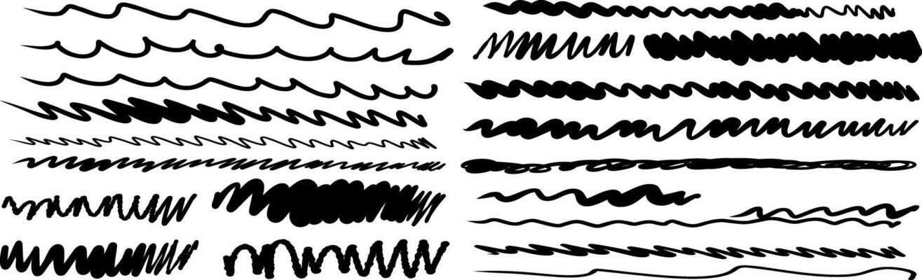 set of lines of different thicknesses, wavy underlines hand drawn childish doodle