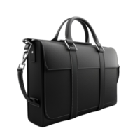 Black Leather Laptop Bag with Silver Zipper, Straps, and Handle on Transparent background AI-Generative png