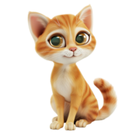 Cartoon Cat with Large Green Eyes and Small White Nose Sitting on Transparent background AI-Generative png