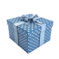 Blue box with polka dot pattern and ribbon bow on Transparent background AI-Generative png
