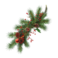 Detailed Pine Branch with Christmas Decorations, High-Resolution Illustration on Transparent background AI-Generative png