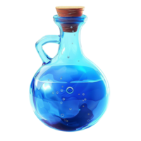 Clear Blue Glass Pitcher with Brown Handle and Spout, Filled with Water and Bubbles on Transparent background AI-Generative png