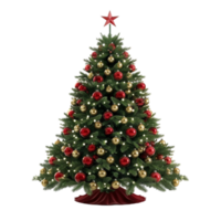 Vibrant Christmas Tree with Gold Ornaments and Red Star on Transparent background AI-Generative png