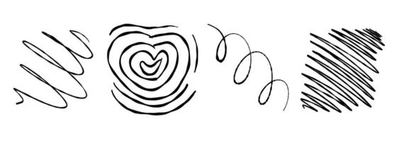 Black square stickers with various hand-drawn pencil crosshatch textures. Naive Doodle Patterns. Design elements for social media posts vector