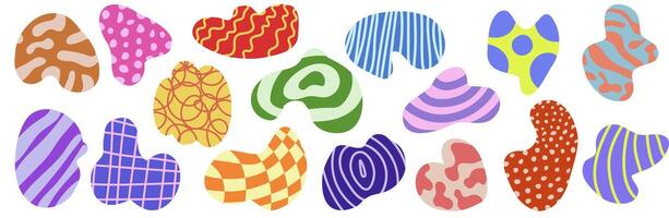 Abstract blob Freeform amoeba shapes set of colored children's texture doodle strokes curls vector