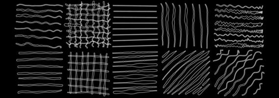 white square stickers with various hand-drawn pencil crosshatch textures. Naive Doodle Patterns. Design elements for social media posts vector