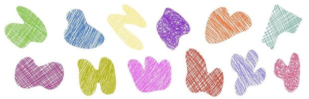 Abstract blob Freeform amoeba shapes set of colored children's texture doodle strokes curls vector