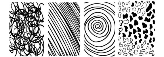 Black horizontal stickers with various hand-drawn pencil crosshatch textures. Naive Doodle Patterns. Design elements for social media posts vector