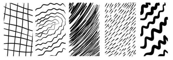Black horizontal stickers with various hand-drawn pencil crosshatch textures. Naive Doodle Patterns. Design elements for social media posts vector