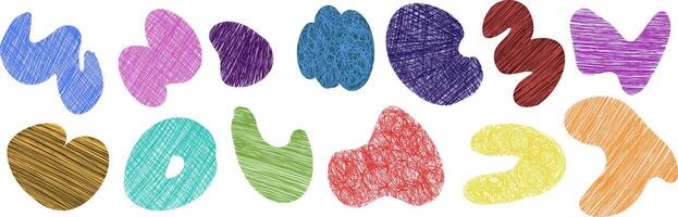 Abstract blob Freeform amoeba shapes set of colored children's texture doodle strokes curls vector