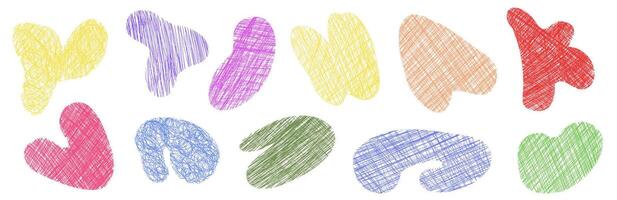 Abstract blob Freeform amoeba shapes set of colored children's texture doodle strokes curls vector