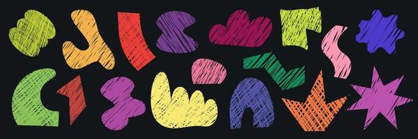 Abstract blob Freeform amoeba shapes set of colored children's texture doodle strokes curls vector