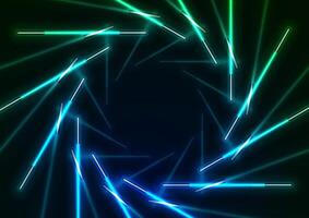 Blue green round neon laser lines abstract background vector