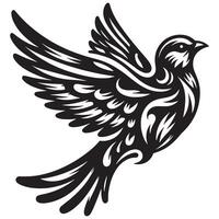 A Majestic Bird Silhouette with Intricate Flame-like Wings in Striking Black Design vector