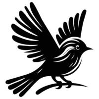 A Majestic Bird Silhouette with Intricate Flame-like Wings in Striking Black Design vector