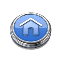 Shiny Round Button with Blue Background and White House Icon on Transparent background AI-Generative png