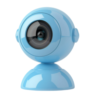 Shiny Blue Plastic Security Camera on Stand with Large Lens on Transparent background AI-Generative png