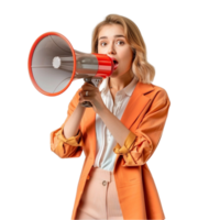 Woman in Suit Holding Red Megaphone, Shouting AI-Generative png