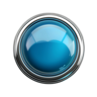 Round Blue Button with Silver Border and Reflective Surface on Transparent background AI-Generative png