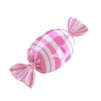 Rendering of Pink and White Striped Candy in Transparent Wrapper Floating on Transparent background AI-Generative png