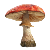 Red Mushroom with White Stem Standing Upright on Transparent background AI-Generative png