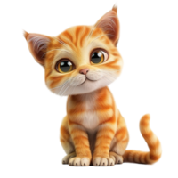 Cute Cartoon Kitten with Large Expressive Eyes and Small Smile on Transparent background AI-Generative png