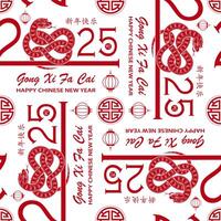 Seamless pattern with Asian elements for happy Chinese new year of the Snake 2025 vector