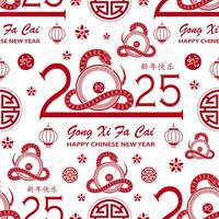 Seamless pattern with Asian elements for happy Chinese new year of the Snake 2025 vector