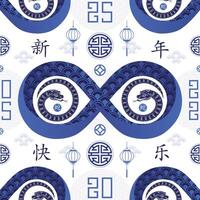 Seamless pattern with Asian elements for happy Chinese new year of the Snake 2025 vector