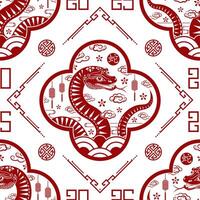 Seamless pattern with Asian elements for happy Chinese new year of the Snake 2025 vector
