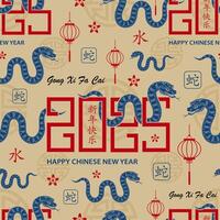 Seamless pattern with Asian elements for happy Chinese new year of the Snake 2025 vector