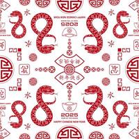 Seamless pattern with Asian elements for happy Chinese new year of the Snake 2025 vector