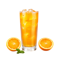 Glass of cold orange juice with ice isolated on transparent background, cut out, or clipping path. png