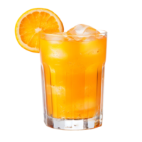 Glass of cold orange juice with ice isolated on transparent background, cut out, or clipping path. png
