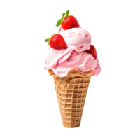 Strawberry ice cream cone isolated on transparent background, cut out, or clipping path. png
