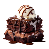 Chocolate Brownie cake with Ice cream isolated on transparent background, cut out, or clipping path. png