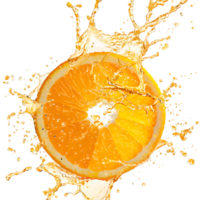 Orange slices with juice splash isolated on a transparent background png