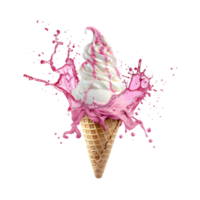Pink cone ice cream with a splash on a transparent background png