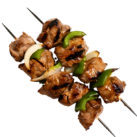 Grilled meat kebabs with vegetables isolated on a transparent background png