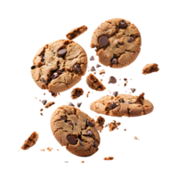Chocolate chip cookie explosion isolated on a transparent background png