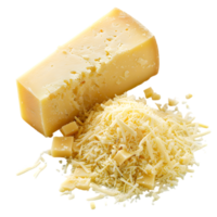 Swiss cheese block with shredded cheese isolated on a transpare png