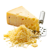 Swiss cheese block with shredded cheese isolated on a transpare png