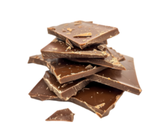 Stack of dark chocolate pieces isolated on a transparent background png