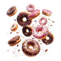 Donuts with colorful toppings isolated on a transparent background png