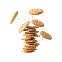 Sesame seed cookies explosion isolated on a transparent background png