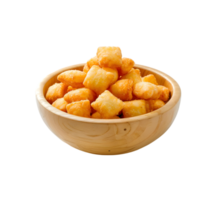 Cheese popcorn in a wooden bowl isolated on a transparent background png
